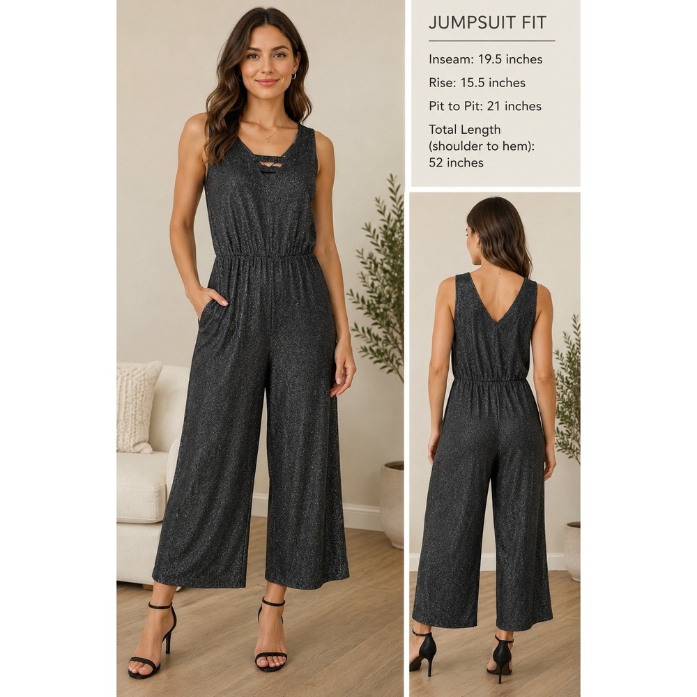 Eyeshadow Sparkle Formal Jumpsuit Charcoal Gray‎ Sz L Dress Gala Event Prom